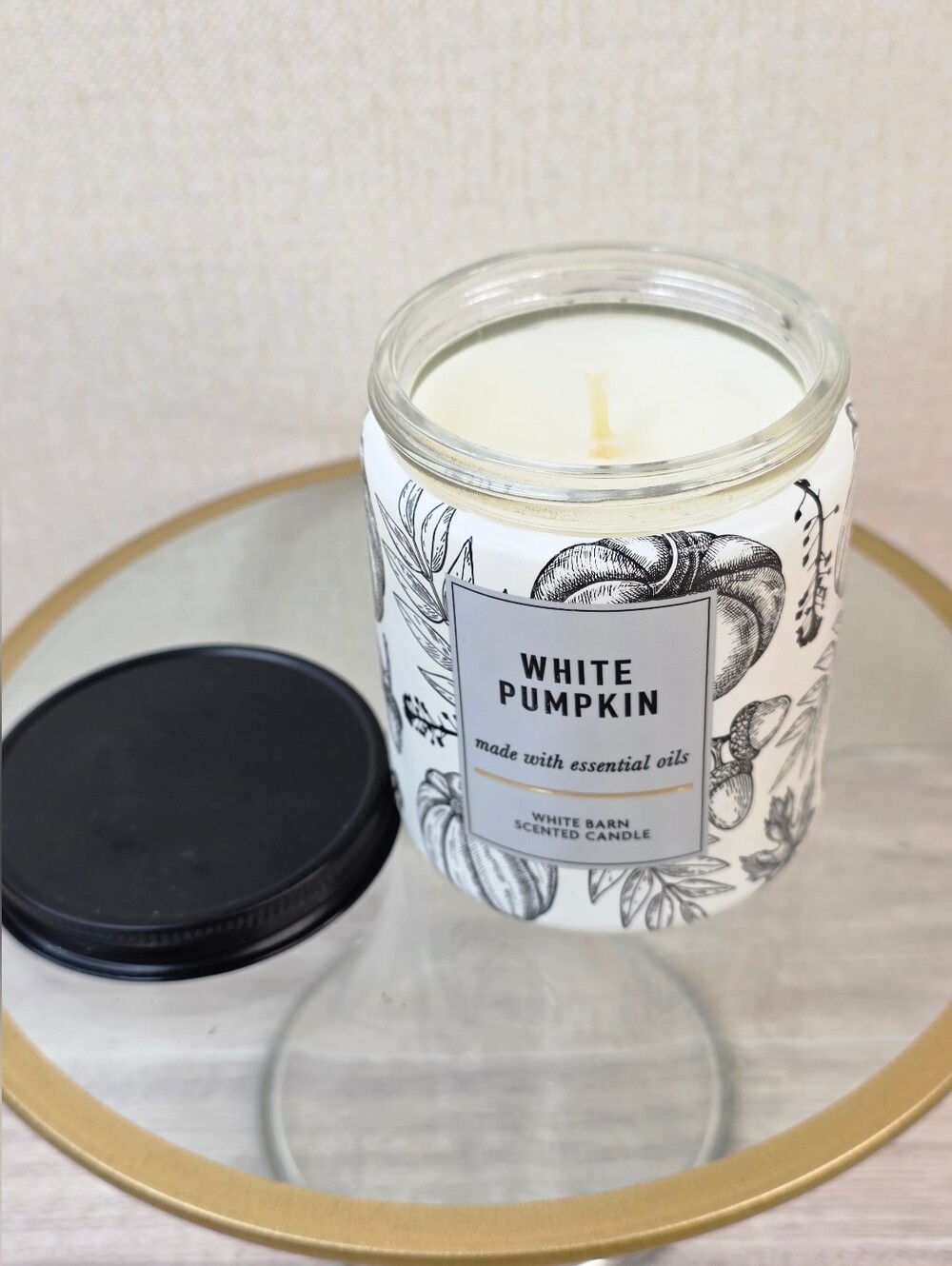 New White Barn White Pumpkin Candle in White and Black Jar